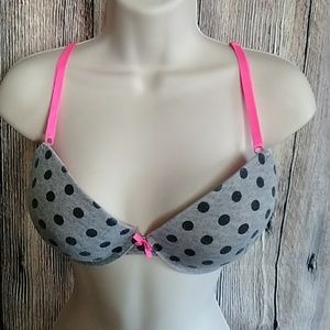 3/$20 Gray polka dot pink bra 36C pushup padded